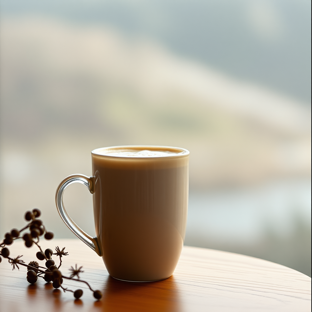 landscape image featuring a hot drink and a peaceful theme